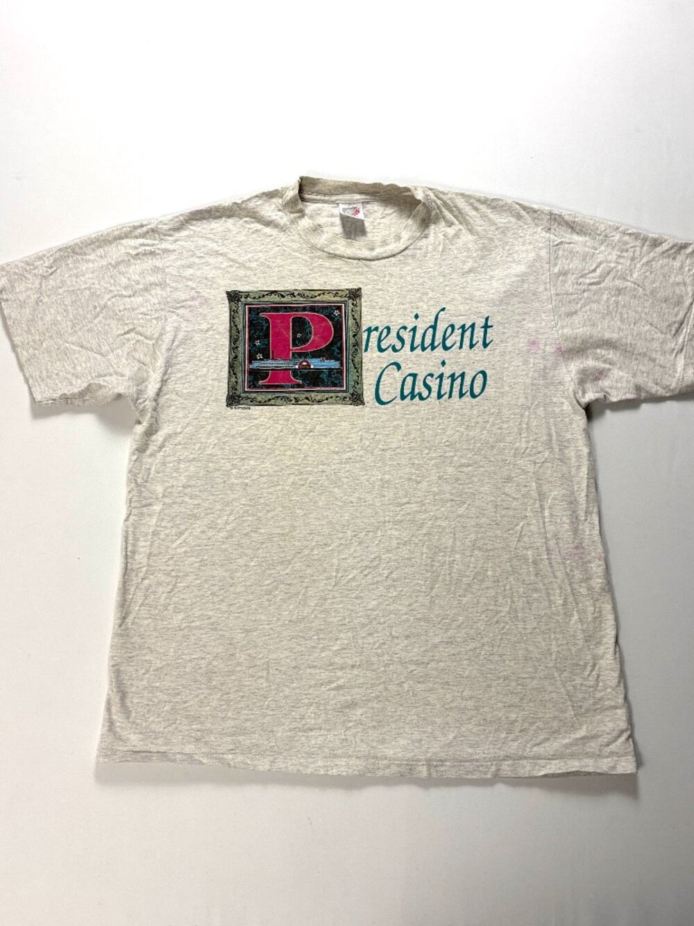 Vintage President Casino T Shirt Gray Sz L/XL Jerzees Riverboat Missouri USA